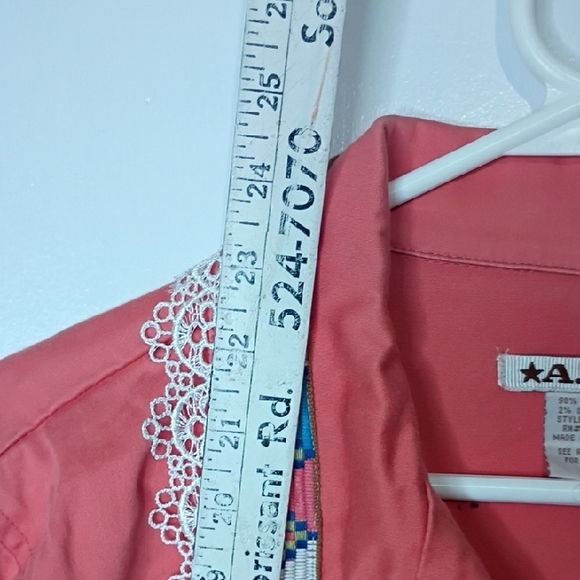 Ami Peachy Orange Coral Shabby Chic Western Jacket w/ Lace Collar Trim M - Picture 7 of 10